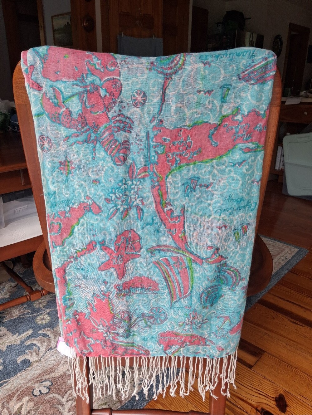 Lilly Pulitzer Murfee Scarf "Lilly Loves Cape Cod" Silk/cashmere GUC - Picture 2 of 9
